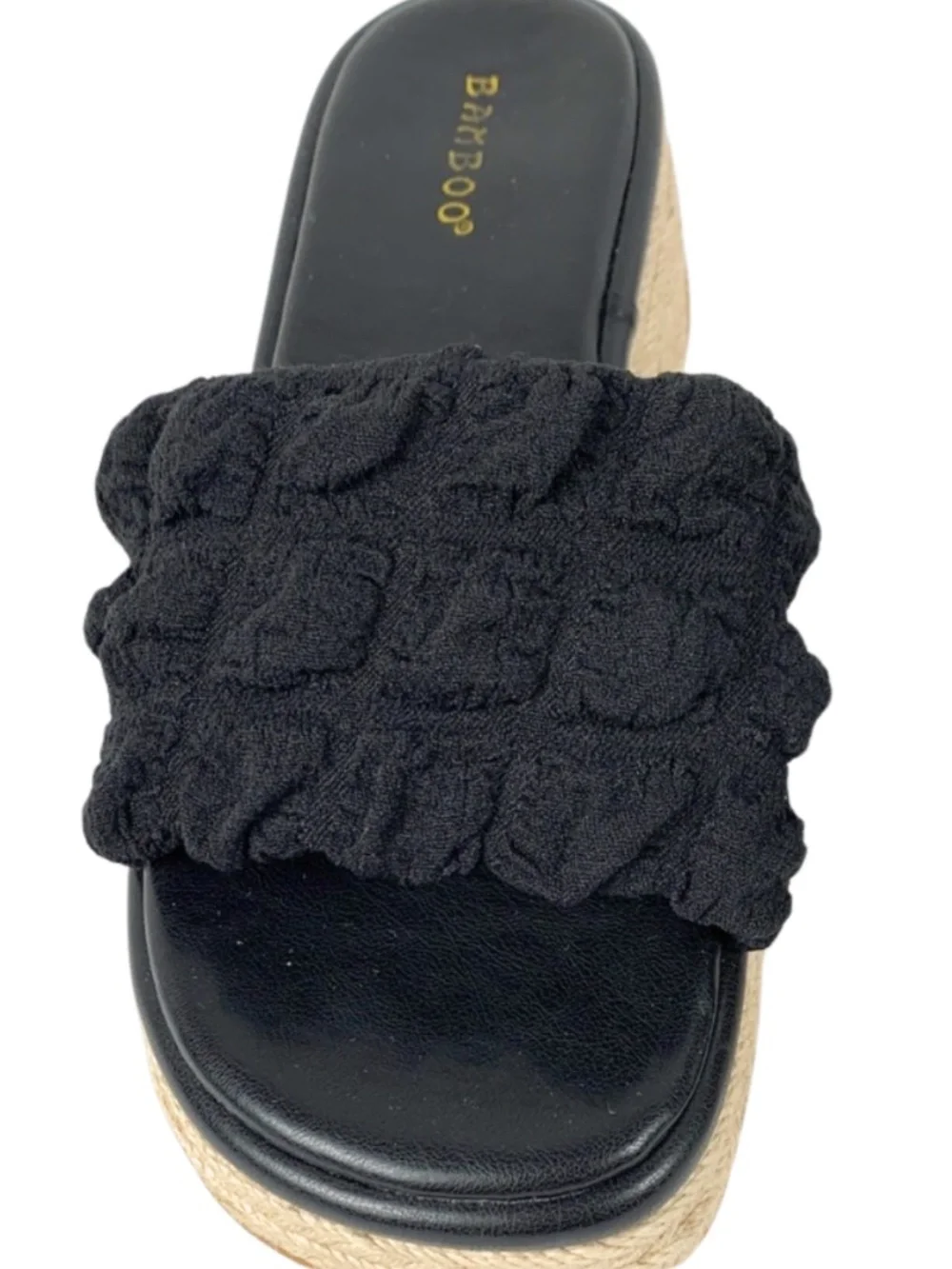 BAMBOO Black Scrunched Wedge Sandals Women's Size 8.5 Boho